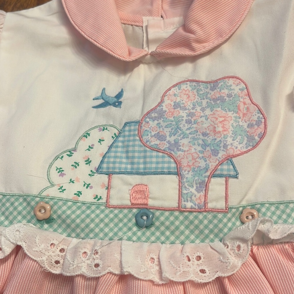 Vintage Baby Togs pink pinstripe pinafore dress, size 3T.